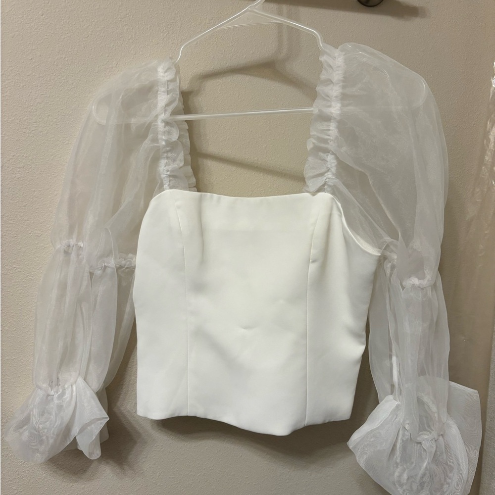 Amanda Uprichard Cream Ruffled Bustier Blouse